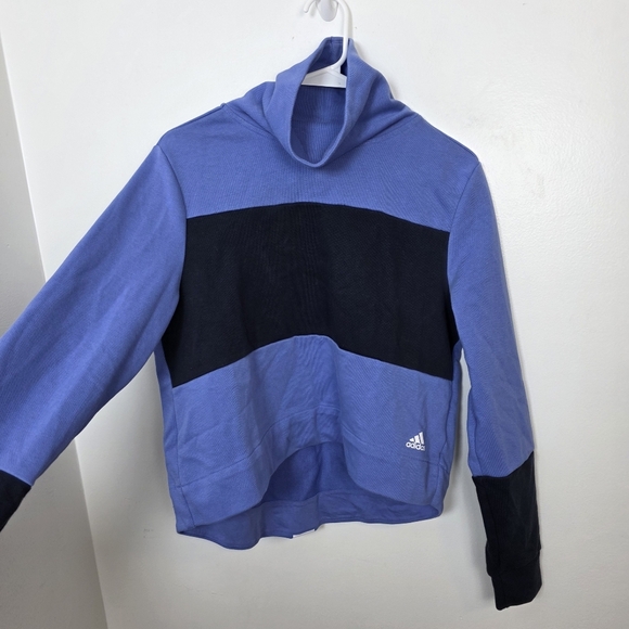 Adidas Periwinkle Black Colorblock Sporty Funnel Neck Cropped Pullover Size M - Picture 6 of 14